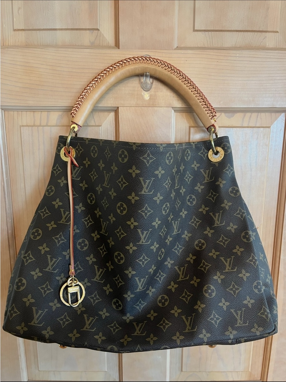 Brown and Tan Canvas Shoulder Bag with Vachetta Handle